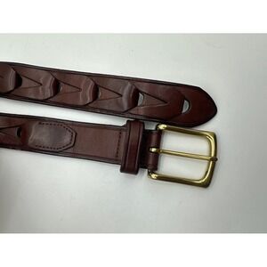 Trafalgar Mens Burgundy Leather Braided Link Belt Brass Buckle Size 32 USA Made